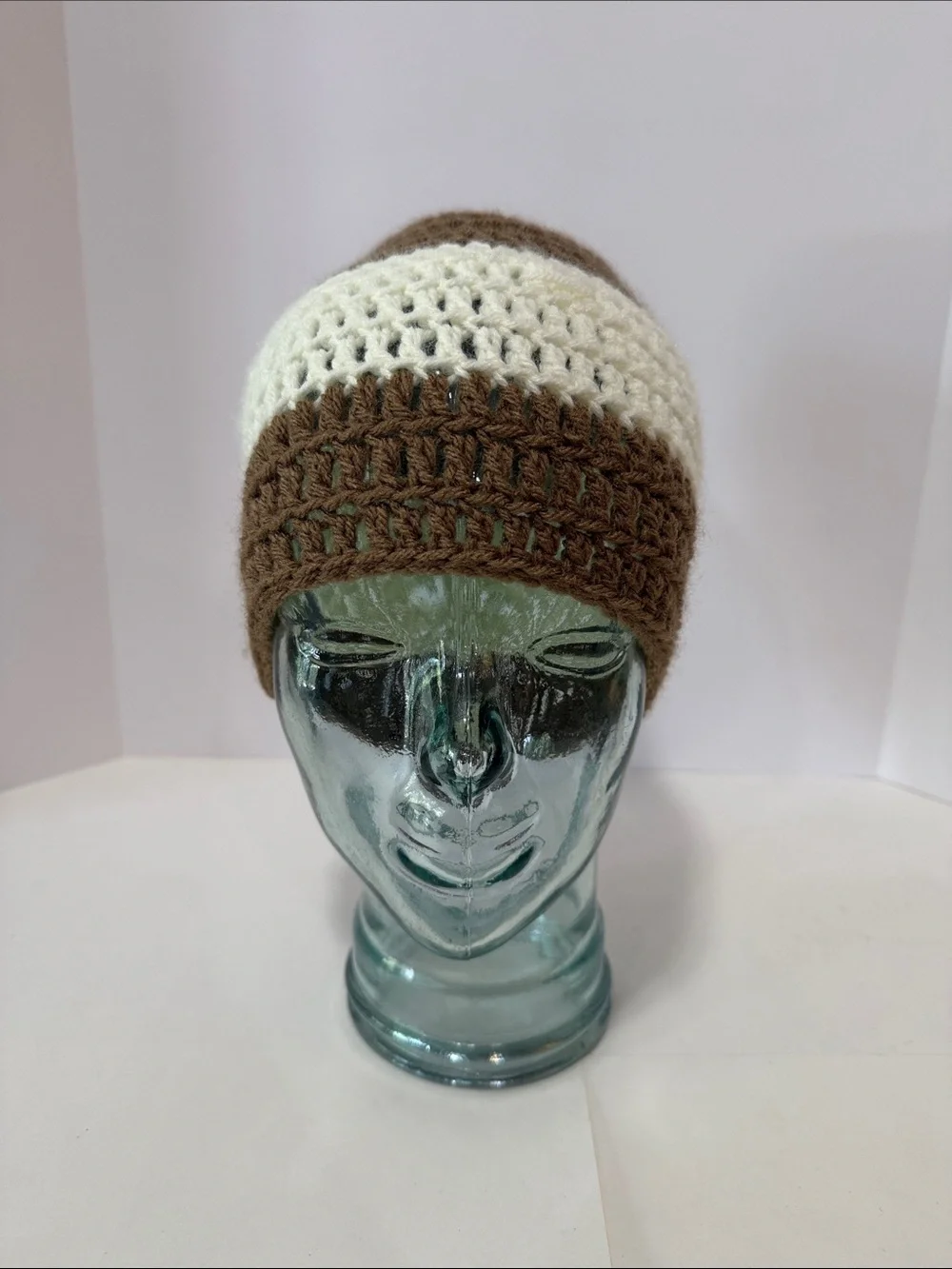Striped Brown and Cream Crochet Beanie